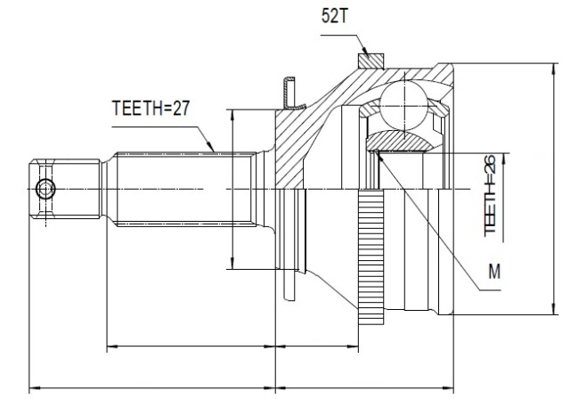 ШРУС НАРУЖНЫЙ HYUNDAI SANTA FE 00-, SONATA EF 99-05 /+ABS=52T/